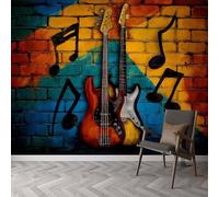 Papel pintado no tejido música guitarra notas 250 x 175 cm (L x H) decoración mural poster cuadros mural tapiz foto arte graffiti para salón dormitorio de niños decoración fondo tv