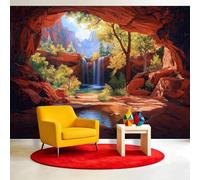 Papel pintado no tejido paisaje natural 250 x 175 cm, papel pintado Caverna cascada 3D foto panorámica, decoración de pared fácil de colocar para salón dormitorio cocina