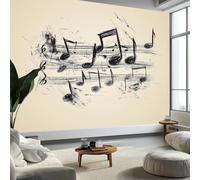 Papel pintado no tejido Partitura de música Vintage Nota Negra, papel pintado HD mural beige para salón dormitorio o cocina restaurante 500 x 280 cm (L x H) Decoración mural mural