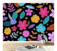 Papel Pintado No Tejido Plantas Colorido Flores Hojas, Mural Decorativo de Diseño Estilo Cartoon 450An x 315Al cm para Dormitorio y Oficina - Papel Pintado Panorámico Fácil de Instalar