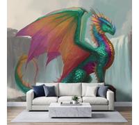 Papel pintado no tejido, póster fotográfico para salón, dormitorio, habitación infantil, decoración de pared, mural de fantasía criaturas míticas, dragón, efecto 3D, papel pintado 200 x 140 cm