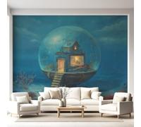 Papel pintado no tejido submarino casa submarina fantasía efecto 3D hadas panorámico mural mural de pared, papel pintado panorámico para sala de estar, dormitorio, fondo de TV, decoración, 300 x 210