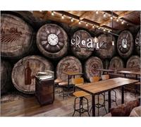 Papel Pintado Nostálgico Barril De Madera Tridimensional Barril De Vino Música Bar Tema Tienda De Bebidas Té De La Tarde Restaurante Occidental Fondo Pared Papel Pintado Cafetería Mural,3D,350x245cm