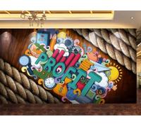 Papel Pintado Nostálgico Grano De Madera Cuerda De Cáñamo Graffiti Creativo Música Tema Bar Tienda De Bebidas Té De La Tarde Restaurante Occidental Fondo Pared Papel Tapiz Cafetería Mural,3D,200x140