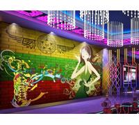 Papel Pintado Nostálgico Pared De Ladrillo Pintado A Mano Graffiti Instrumento Musical Música Bar Té De La Tarde Restaurante Occidental Fondo Pared Papel Tapiz Cafetería Mural,3D,250x175cm