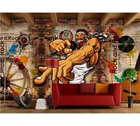 Papel pintado nostálgico retro pared de ladrillo rueda música bar pintura decorativa cafetería restaurante mural, 3D, 300x210cm