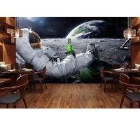 Papel Pintado Nostálgico Tridimensional Luna Universo Tema Música Bar Restaurante Occidental Fondo Mural De Pared Té De La Tarde Cafetería Papel Pintado,3D,430x300cm