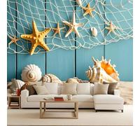 Papel Pintado Océano Estrella de Mar Caracola Concha 450x315 cm Efectos 3D Papel Tapiz Fotográfico Tejido No Tejido Mate Póster Fotomurales Decoración Pared Para Dormitorio Salón Decorativos Murales