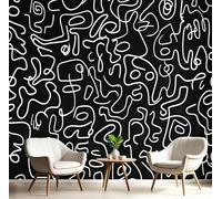 Papel Pintado Ola Pared 3D Papel Tapiz - Dibujo De Grafiti Lineal Murales Tapiz Fotomural para Sala Cuarto Oficina Salón Tv Fondo Pared Dormitorio Decoración 450x315cm, Negro
