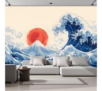 Papel Pintado Olas Monte Fuji Sol Rojo Estilo Japonés Ukiyo-E 250 × 175 Cm Fotomurales Pared Seda Decorativos Murales Fotográfico De Paredes Salón Dormitorio Habitación De Los Niños Azul