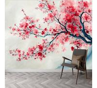 Papel pintado oriental tradicional, acuarela, flores de cerezo, ramas, 300 x 210 cm (ancho x alto), papel pintado oriental tradicional no tejido, decoración de pared, póster moderno
