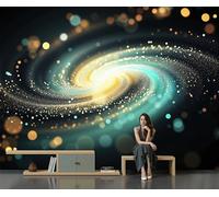 Papel Pintado Oro azul - Papel Pintado Panorámico 450x315cm, Arte abstracto Patrón de galaxia espiral Mural Decoración Del Hogar Para Sala dormitorio comedor oficina