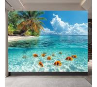 Papel Pintado Paisaje Costero 150 x 105 CM, 3D Cocoteros Peces Tropicales Mar Dormitorio Mate Grueso Fotomurales Pared, Impermeable Murales Papel Tapiz, No Tejido Sala de Estar Papel Tapiz Grande
