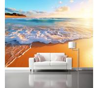 Papel Pintado Paisaje Costeronaranja Playa Olas 3D Panorámico No Tejido - Fotomurales Decorativos Para Salón Dormitorio Y Oficina - Diseño Moderno Pared Del Hogar