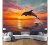 Papel Pintado Paisaje De Pintura Al Óleo 400×280cm Fotomurales Para Pared 3D, Delfín Al Atardecer Papel Tapiz Pintado En Tejido de seda - Pared Moderna,Naranja Murales Fotográficos Decorativos