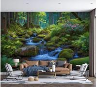 Papel Pintado Paisaje Natural Arroyo, Rocas Y Vegetación Paisaje 300x210cm Fotomurales Seda, Realismo Papel Tapiz Grande Murales Fotográfico Moderno Decoración de Paredes