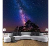 Papel Pintado Paisaje Nocturno 400×280cm Fotomurales Para Pared 3D, Árboles De La Vía Láctea Papel Tapiz Pintado En Tejido de seda - Pared Moderna,Azul Púrpura Murales Fotográficos Decorativos