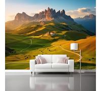 Papel Pintado Paisaje Pastoralcastillo De Las Colinas Verdes 3D Panorámico No Tejido - Fotomurales Decorativos Para Salón Dormitorio Y Oficina - Diseño Moderno Pared Del Hogar