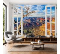 Papel Pintado Paisaje Realista A Través Ventana Salón Dormitorio 450x315cm - Fotomurales Pared Naturaleza Salvaje Oeste Americano Seda Decorativos Murales Fotográfico XXL Decoración de Paredes