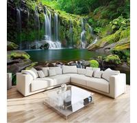 Papel Pintado Paisajes Naturales, Mural Selva Tropical Cascada 350 X 256 Cm No Tejido Murales Para Tv Fondo Oficina Restaurante - Moderno Decoración De Paredes Verde Para Niños Adolescentes