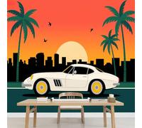 Papel pintado Palmera De Coche Mural de pared grande autoadhesivo Edificio Bird City Pegatina de pared para sala de estar dormitorio fondo de TV y sofá habitaciones infantiles
