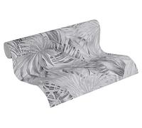 A.S. Création Papier peint intissé - Papier peint palmier en gris et blanc - Tapisserie papier peint pour différentes pièces - Papier peint adhesif en 10,05 m x 0,53 m