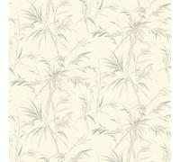Papel Pintado Palmeras Sumatra A.S. Création Papel pintado tejido no tejido 10.05 m x 0.53 m Gris Blanco Fabricado en Alemania 373762 37376-2