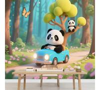 Papel pintado Panda Car Mural de pared grande autoadhesivo Paisaje Natural De Mariposas Del Bosque Pegatina de pared para sala de estar dormitorio fondo de TV y sofá habitaciones infantiles