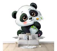 Papel Pintado Panda Mascota Lindo Regalo Bambú 350 x 256 cm, Fotomural para Paredes Mural - Decoración de Pared para Salón Habitaciones Blanco