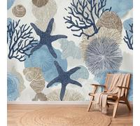 Papel pintado panorámico 200 x 140 cm, papel pintado costero tropical estrella de mar coral concha erizo de mar, mural de imitación, decoración de pared para sala de estar, dormitorio, oficina