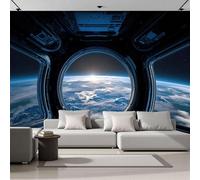 Papel Pintado Panorámico 200An×150Al cm Estación Espacial Ciencia Ficción Tejido No Tejido Papel Tapiz Fotomurales,Decoración De Pared Espacio Tierra Murales Diseno Fotográfico Dormitorio Salón Azul