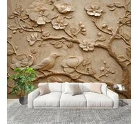 Papel Pintado Panorámico 200x140 cm Patrones Florales Y De PáJaros Personalizable Fotomurales No Tejido Póster Pared Decoración Marrone Chiaro 3D Duradero y Resistente a las manchas Fotomurales
