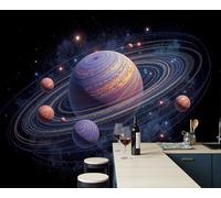 Papel Pintado Panorámico 200X140Cm Anillos Planetarios Cósmicos De Seda Papel Pintado Decoración De Pared Negro Ilustración De Galaxia Dormitorio Sala Tv Fondo Decorativos Murales