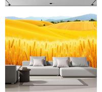 Papel Pintado Panorámico 200X140Cm Campo Trigo Rural Acuarela De Seda Papel Pintado Decoración De Pared Fotográfico Amarillo Azul Ilustración Natural Dormitorio Sala Tv Fondo Decorativos Murales