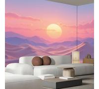 Papel Pintado Panorámico 200X140Cm Paisaje Desértico Atardecer De Seda Papel Pintado Decoración De Pared Fotográfico Naranja-Rosa Ilustración Natural Dormitorio Sala Tv Fondo Decorativos Murales