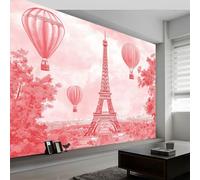 Papel Pintado Panorámico 250 x 175 cm Paisaje Torre Eiffel Globo Aerostático Fotomurales Pared Tejido No Tejido Decorativos Murales Fotográfico Moderno Decoración de Paredes, Rosa