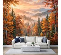 Papel pintado panorámico, 300 x 210 cm, arroyo bosque otoñal | Paisaje Naturaleza Papel pintado fotográfico Intejido, tapiz y póster de pared para sala de estar, dormitorio