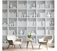 Papel Pintado Panorámico 300X210Cm Escultura De Estantería 3D De Seda Papel Pintado Decoración De Pared Blanco Póster Minimalista Dormitorio Sala Tv Fondo Decorativos Murales