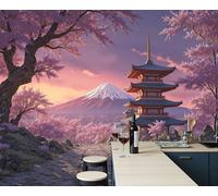 Papel Pintado Panorámico 300X210Cm Monte Fuji Japón De Seda Papel Pintado Decoración De Pared Fotográfico Rubor En Polvo Románticas Flores De Cerezo Dormitorio Sala Tv Fondo Decorativos Murales
