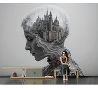 Papel Pintado Panorámico 3D 250X170Cm Seda Mujeres Del Castillo Decoración De Pared Surrealismo Para Niños Dormitorio Salón Mural Xxl Póster Grande