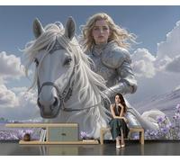 Papel Pintado Panorámico 3D 300X210Cm Seda Caballero De La Niña Del Caballo Blanco Decoración De Pared Realista Y Elegante Para Niños Dormitorio Salón Mural Xxl Póster Grande