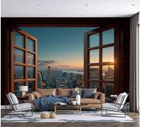 Papel Pintado Panorámico 3D 300X210Cm Seda Vista Desde La Ventana De Nueva York Decoración De Pared Paisaje Urbano Para Niños Dormitorio Salón Mural Xxl Póster Grande