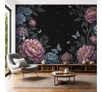 Papel Pintado Panorámico 3D 350 × 256 Cm Seda Cielo Estrellado Peonía Púrpura Mariposa Decoración De Pared Flores Ensueño Bajo Un Cielo Estrellado Para Niños Dormitorio Salón Mural Póster Grande