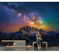 Papel Pintado Panorámico 3D 350X256Cm Seda Resplandor De Arcoíris, Picos Nevados, Vía Láctea Decoración De Pared Para Niños Dormitorio Salón Mural Xxl Póster Grande