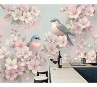 Papel Pintado Panorámico 3D 356x250cm tejido no tejido Flor De Cerezo Pájaro Decoración de Pared Acuarela Elegante para Dormitorio Salón Mural XXL Póster Grande