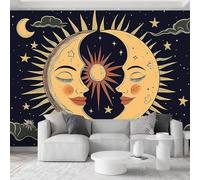 Papel pintado panorámico 3D 400 x 280 cm, vintage celestial luna nubes papel pintado no tejido - púrpura noche foto mural moderno decoración para sala de estar, dormitorio infantil fondo TV