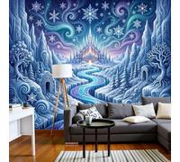 Papel Pintado Panorámico 3D 400x280cm Castillo Esculturas Hielo Fantásticas Fotomurales Pared Seda Cuento Hadas Mágico Fotográfico XXL Decorativos Murales para Dormitorio Salón Estudio, Azul Hielo