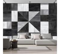 Papel Pintado Panorámico 3D 400x280cm tejido no tejido Bloque Cuadrícula Decoración de Pared Textura De Vetas De Madera para Dormitorio Salón Mural XXL Póster Grande