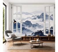 Papel Pintado Panorámico 3D 400x280cm Vista Desde Ventana Cumbres Montañas Nubes Mar Fotomurales Pared Seda Pintura Paisajística China Fotográfico XXL Decorativos Murales para Dormitorio Salón Estudio