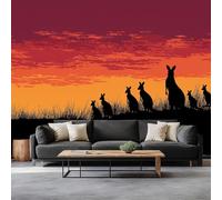 Papel pintado panorámico 3D animal al atardecer silueta de canguro 250 x 175 cm no tejido de pared, para sala de estar, dormitorio, papel pintado, fotografía, arte digital, habitación, póster de pared
